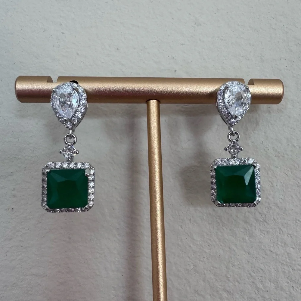 Green Dangle Earrings for Women - Picture 3 of 3